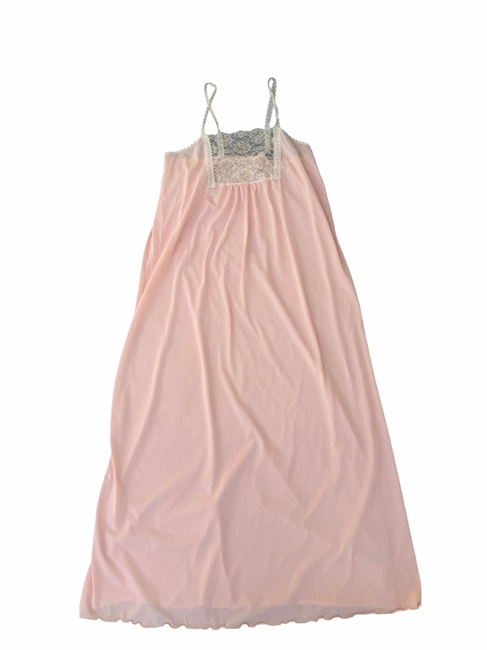 Vintage 1960s Sweet Pastel Pink Nylon & Lace Negligee Lingerie Nightgown